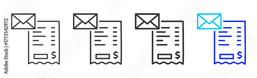 Payment Notice icon set collection in creative outline style for business featuring smooth line variation suitable for financial freedom strategy and digital growth