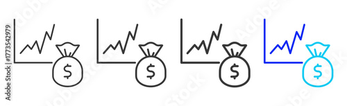 Income Rise icon set collection in creative outline style for business featuring smooth line variation suitable for financial freedom strategy and digital growth