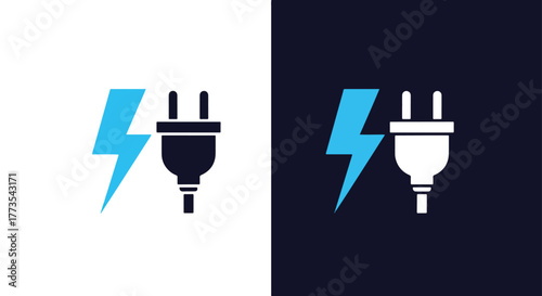 Plug and lightning bolt charging icon - Vector icon symbol for website - Icon vector - Blue icon vector
