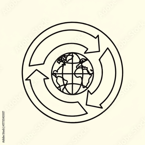 Global Recycling Symbol Sustainable Earth Icon Illustrating Circular Economy and Environmental Conservation