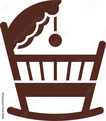 Baby cradle silhouette with swinging toy and decorative cat motif vector