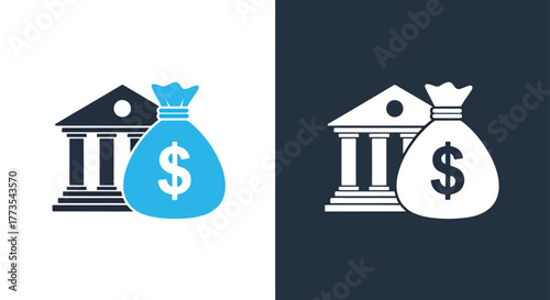 Bank money bag financial deposit icon. - Vector icon symbol for website - Icon vector - Blue icon vector