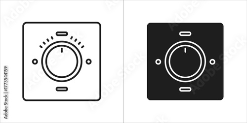 Set of two icons representing a dimmer switch, one in outline and one in solid black