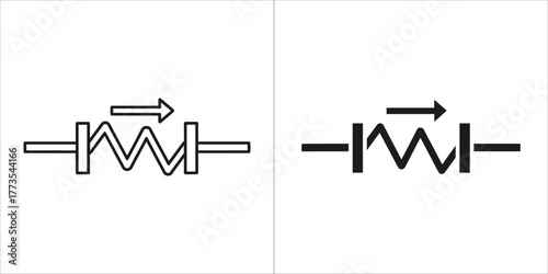 Set of two icons representing a variable resistor, one in outline and one in solid black