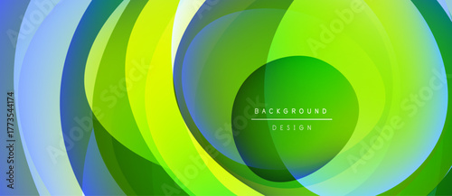 Abstract vibrant circles overlap, creating dynamic visual effect. Gradient colors blend smoothly, forming modern background design.