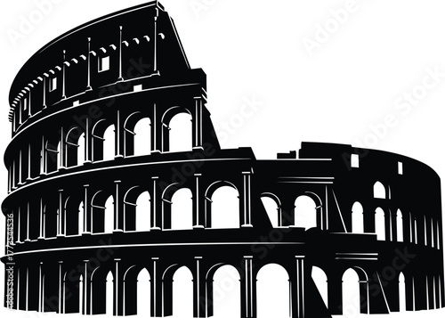 Isolated black silhouette of the colosseum on a white background in a vector graphic style