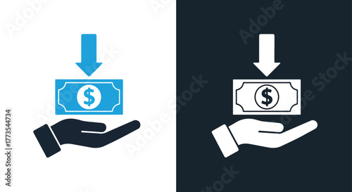Hand receiving money deposit icon symbol - Vector icon symbol for website - Icon vector - Blue icon vector