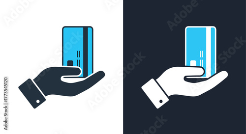 Hand holding blue credit card icon - Vector icon symbol for website - Icon vector - Blue icon vector