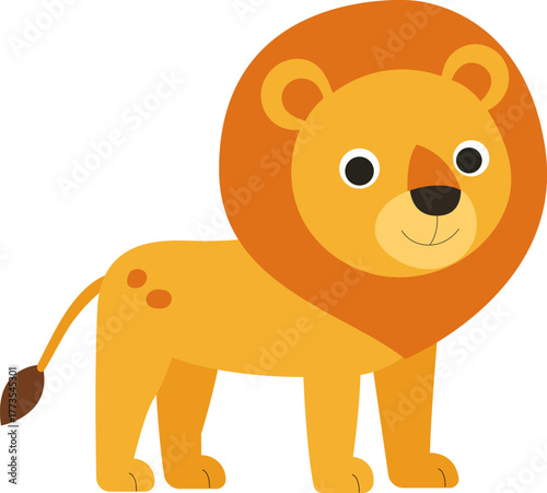 Cute cartoon lion vector illustration. Adorable wild animal character for kids and jungle design.