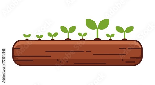 Cartoon Soil with Green Sprouts in a Row Growth Stages Illustration.