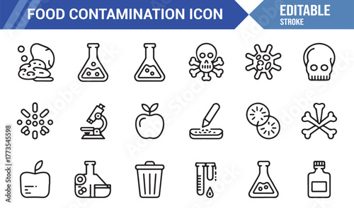 "Laboratory and Contamination Icon Set – Modern Outline Vectors for Health and Food Industry"