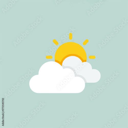 Clean and cheerful minimalist vector icon depicting a sunny day with clouds, ideal for weather forecasts, mobile applications, or digital design projects requiring a bright visual element
