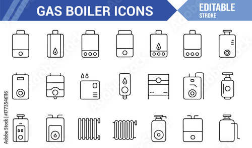 "Gas and Electric Boiler Icon Set – Minimal Vector Illustrations for Home Heating Systems"