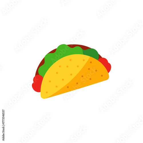 Taco vector icon design flat style mexican fast food street meal crunchy shell filled with meat lettuce and tomato simple restaurant menu graphic element illustration isolated background