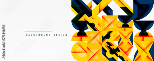 Abstract geometric shapes, vibrant yellow, black, white. Modern design elements create dynamic visual texture. Minimalist style.