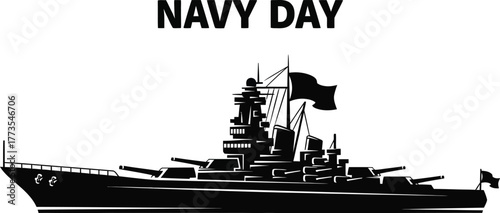 Silhouette illustration of battleship navy day, a tribute to naval forces