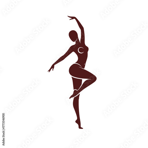 Silhouette of a graceful dancer in a dynamic pose, vector illustration of contemporary dance. Perfomances on stage, dance school  