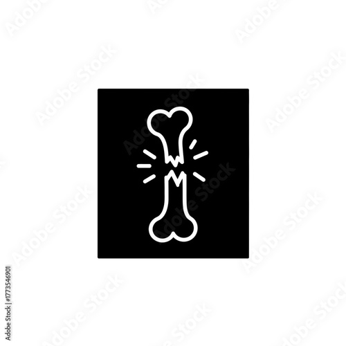 Broken bone vector illustration with crack and dynamic lines on black background. Symbol for injury or fracture, metaphorical image. Dog's chew toy