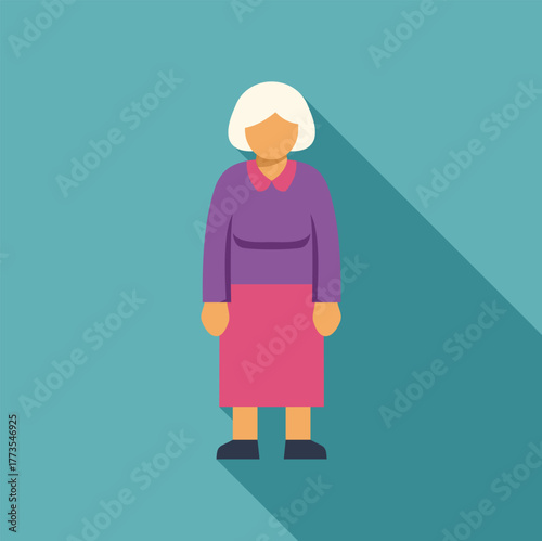 Simple vector illustration of an elderly woman standing, showcasing a full body view in a minimalist style