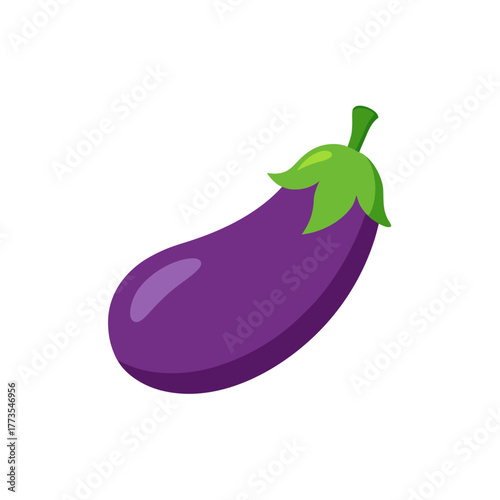 Eggplant icon or aubergine vegetable graphic element in flat design style isolated on a clean white background, digital vector illustration for menu design or healthy food concepts.