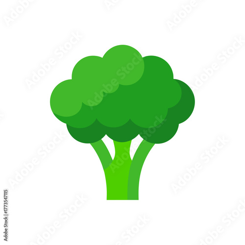 Green broccoli floret icon, stylized flat design vegetable illustration for healthy eating, dietary supplements, vegan food, nutrition, cooking, and grocery store concepts isolated.