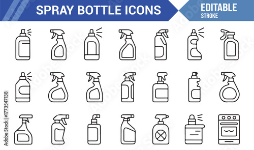 "Minimalist Spray and Cleaning Bottle Icons – Vector Pack for Detergent or Sanitizer Graphics"