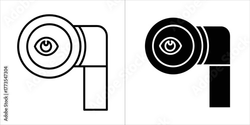 Security camera lens with an eye symbol, shown in outline and solid black versions on a