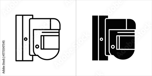 Two icons representing a motion sensor or pir sensor, one outlined and one filled