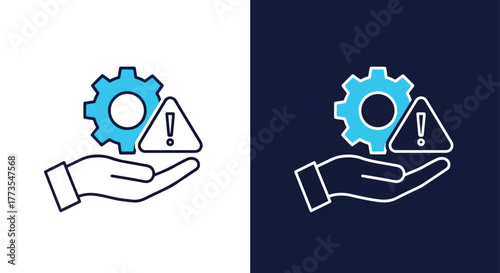 System error warning icon in hand - Vector icon symbol for website - Icon vector - Blue icon vector