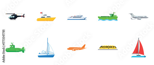 Colorful collection of various transportation modes on display