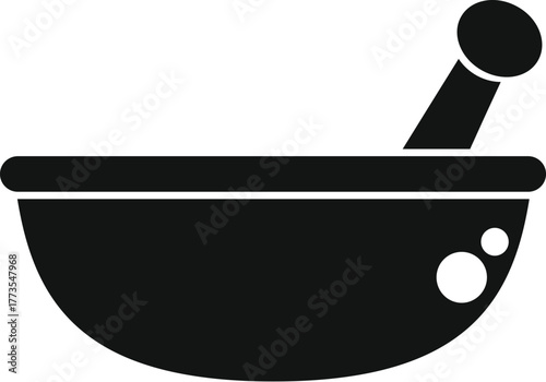 Black silhouette of mortar and pestle, used for grinding spices and herbs in traditional medicine preparation