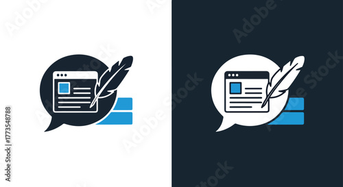 Digital content blogging quill icon - Vector icon symbol for website - Icon vector - Blue icon vector