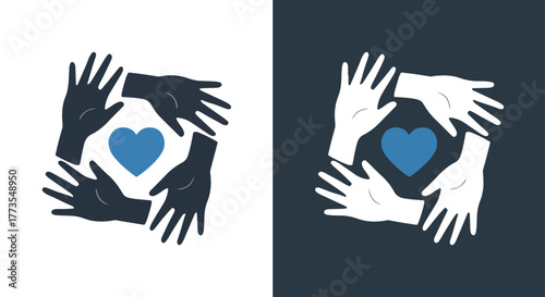 Diverse hands circle love graphic icon - Vector icon symbol for website - Icon vector - Blue icon vector