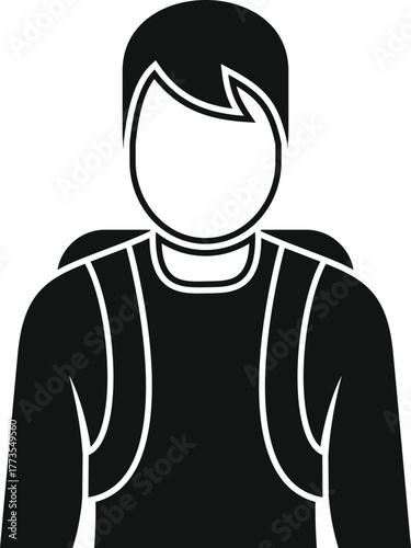 Student wearing backpack getting ready for school, simple black and white icon