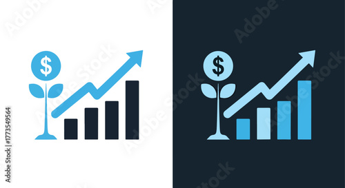 Rising finance investment growth icon - Vector icon symbol for website - Icon vector - Blue icon vector