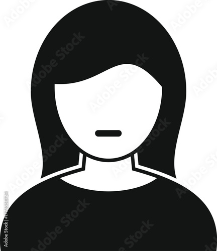 Simple black and white vector icon of a woman with neutral facial expression, depicting indifference or lack of emotion
