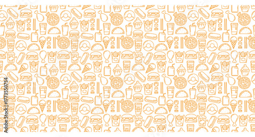 yellow junk food, fast food, donut, swarma, cola, soda, food seamless pattern background