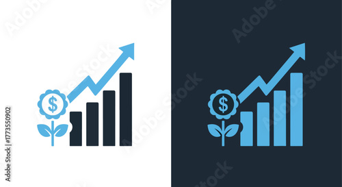 Investment growth chart arrow icon - Vector icon symbol for website - Icon vector - Blue icon vector
