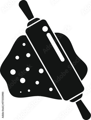 Black rolling pin flattening dough, simple style bakery icon