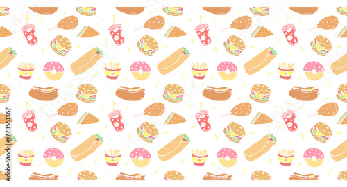 junk food, fast food, food seamless pattern background 2