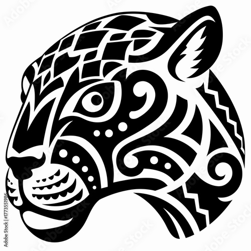 Wallpaper Mural Intricate Black and White Jaguar Head Design Featuring Tribal Art Elements Torontodigital.ca