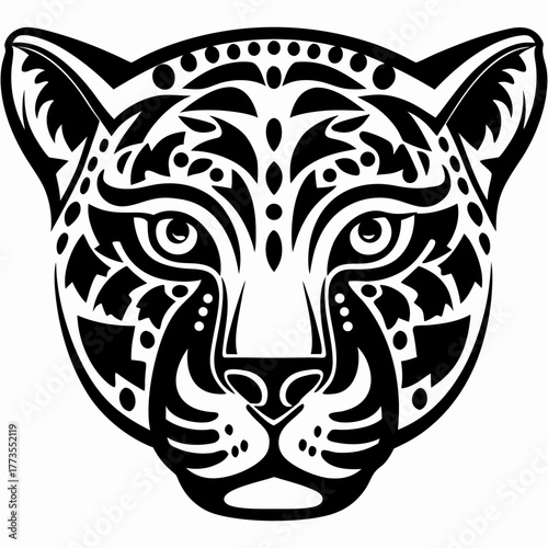 Wallpaper Mural Aztec Jaguar Head Graphic Design - Tribal Animal Art Torontodigital.ca