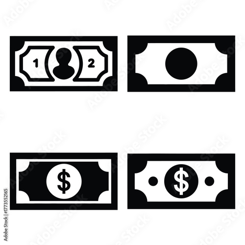 banknote  icon vector set and silhouette collection.