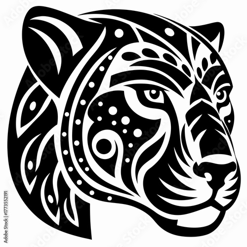 Wallpaper Mural Tribal Jaguar Head Tattoo Design - Majestic Feline Art Torontodigital.ca