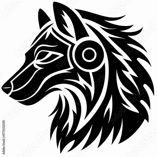 Tribal Wolf Head Tattoo Design in Black and White