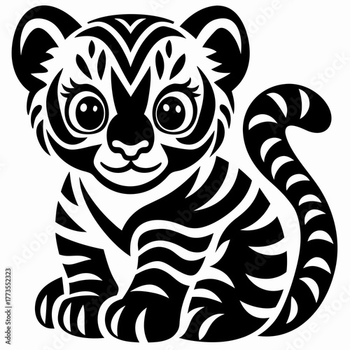 Wallpaper Mural Adorable baby tiger illustration with bold black and white stripes Torontodigital.ca