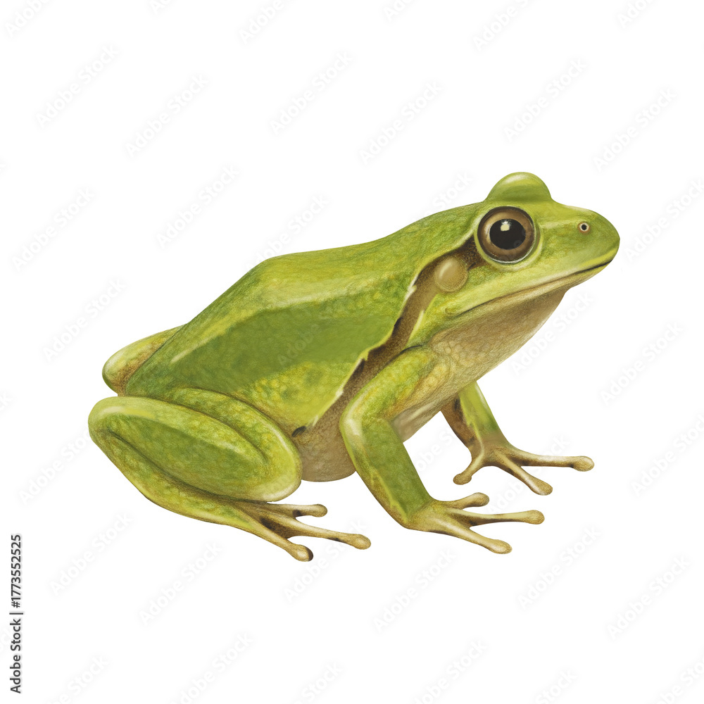 Fototapeta premium Pastel Green Tree Frog Clipart – Hand-Drawn Woodland Animal Illustration, Isolated Batrachology Art, Forest Amphibian y Decor, Invitations, Stickers and Digital Design