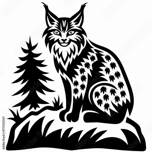 Wallpaper Mural Striking lynx illustration, a powerful wild feline sitting gracefully in a forest landscape setting Torontodigital.ca