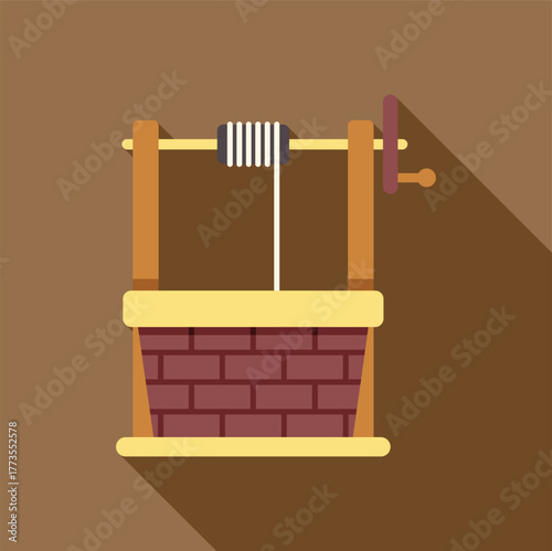 Old fashioned water well made of bricks and wood, with a rope and crank for extracting water, symbolizing traditional methods of water supply
