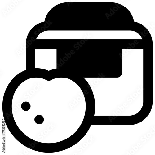 Lunch box. Outlined stroke vector icon with black-filled details.